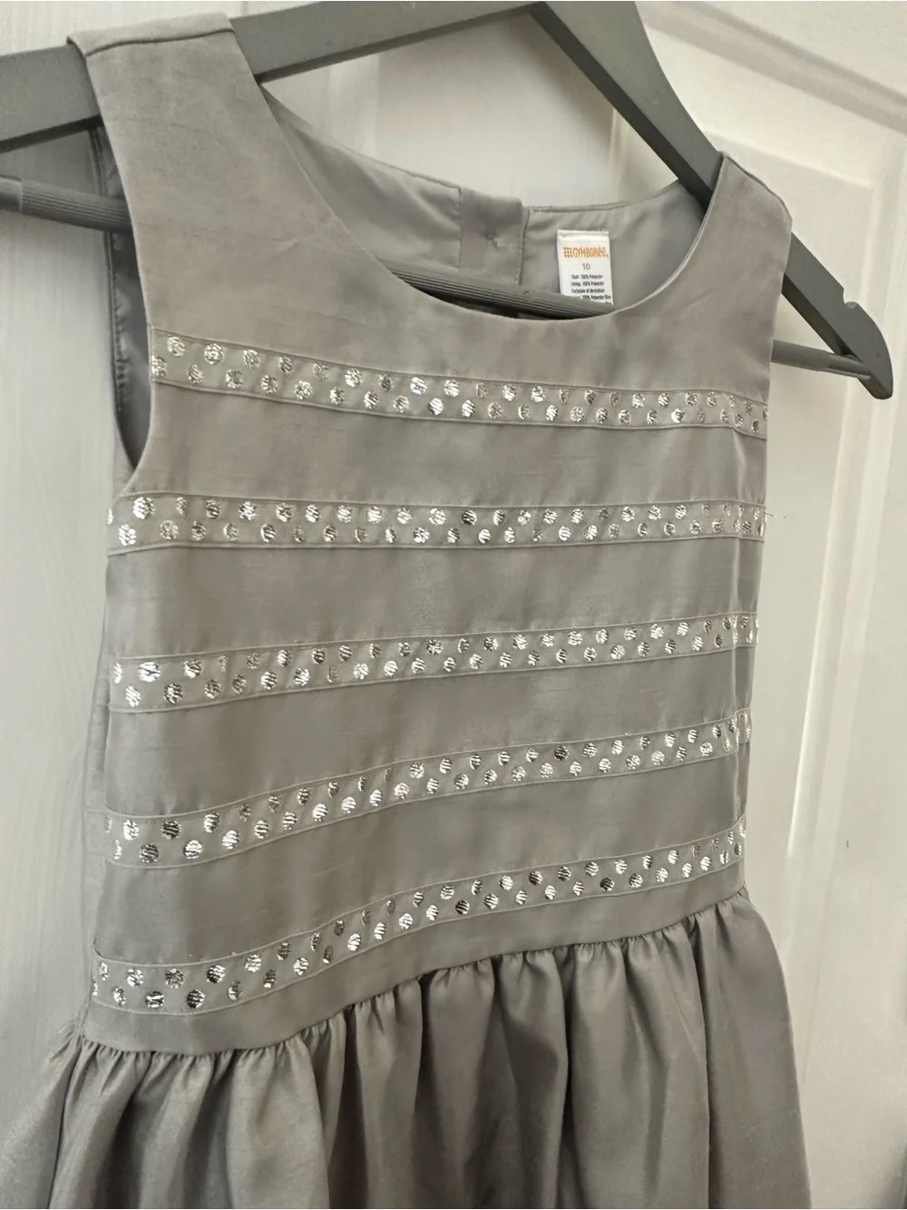 NWT Gymboree Silver Sleeveless Satin Party Dress with Silver Dots Bodice Size 10